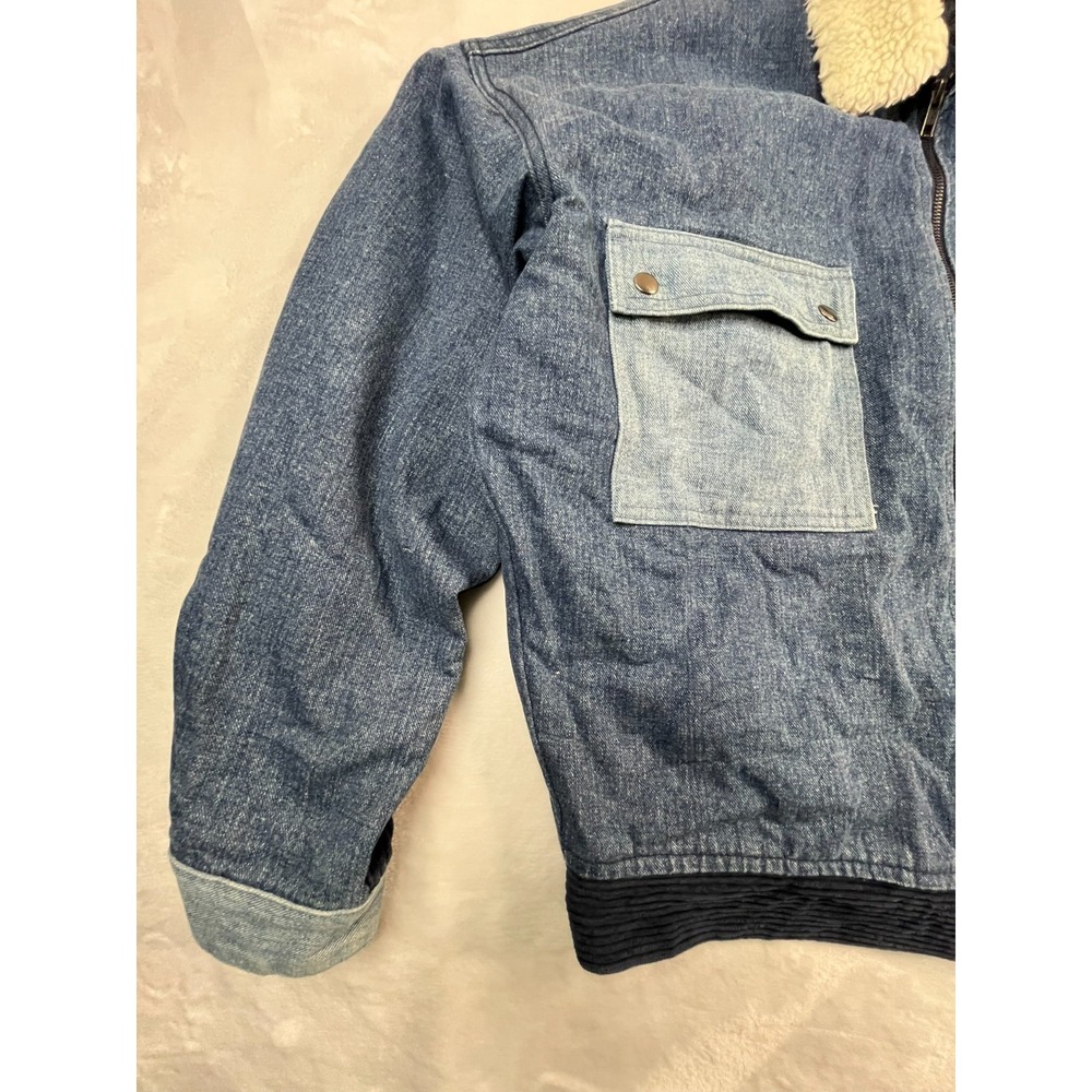ASOS Mens S Jacket Blue Denim Patch Corduroy‎ Deep Pile Fleece Collar Lined - Picture 2 of 10